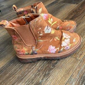 Brown Floral Kids Boots